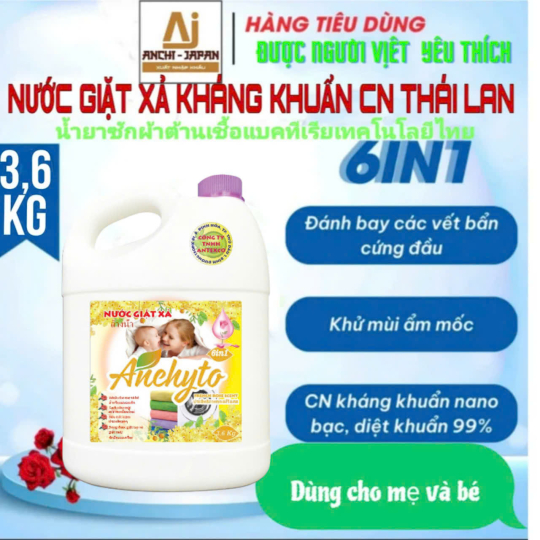 NƯỚC GIẶT XẢ  ANCHYTO  6IN1  - HƯƠNG HOA MỘC VÀNG NHẬT  - 3,6 KG/CAN 