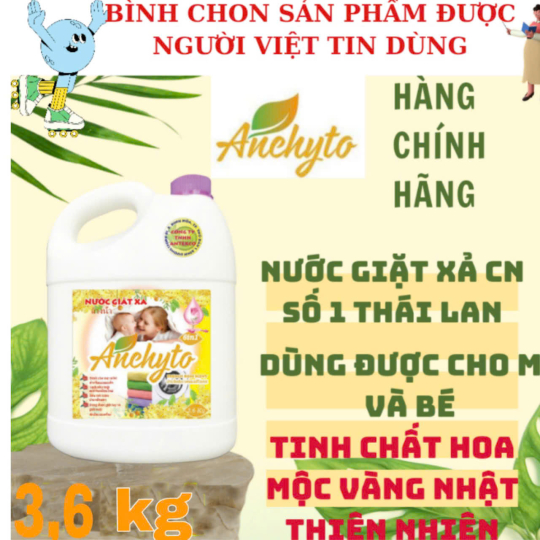 NƯỚC GIẶT XẢ  ANCHYTO  6IN1  - HƯƠNG HOA MỘC VÀNG NHẬT  - 3,6 KG/CAN 